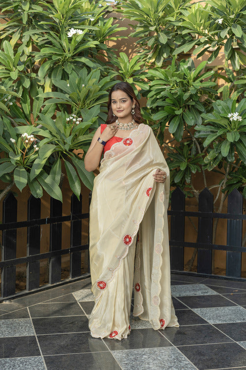 Butter Banarasi Silk Gota-Patti Pearl Saree