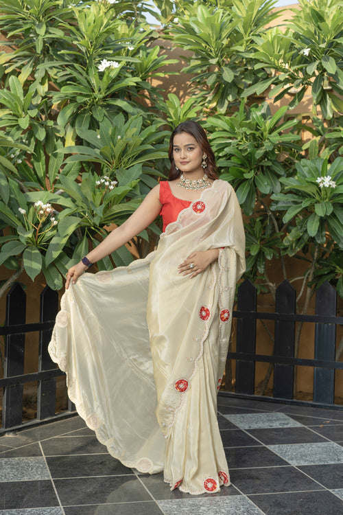 Butter Banarasi Silk Gota-Patti Pearl Saree