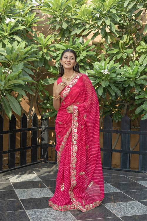 Rani Pink Georgette Gota Saree