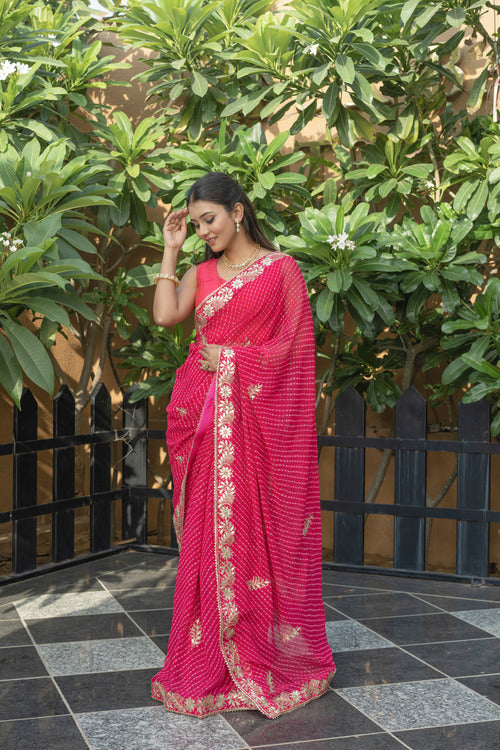 Rani Pink Georgette Gota Saree