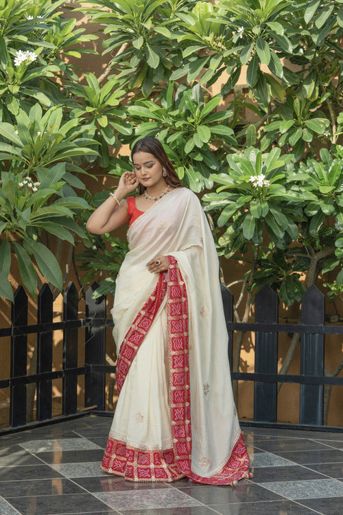 Buttercream Rani Silk Gota Zarkan Saree