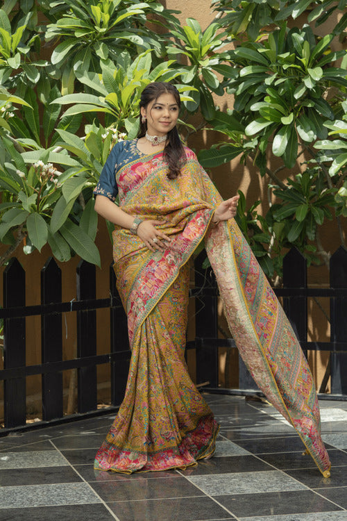 Bright Neon Mustard Silk Saree