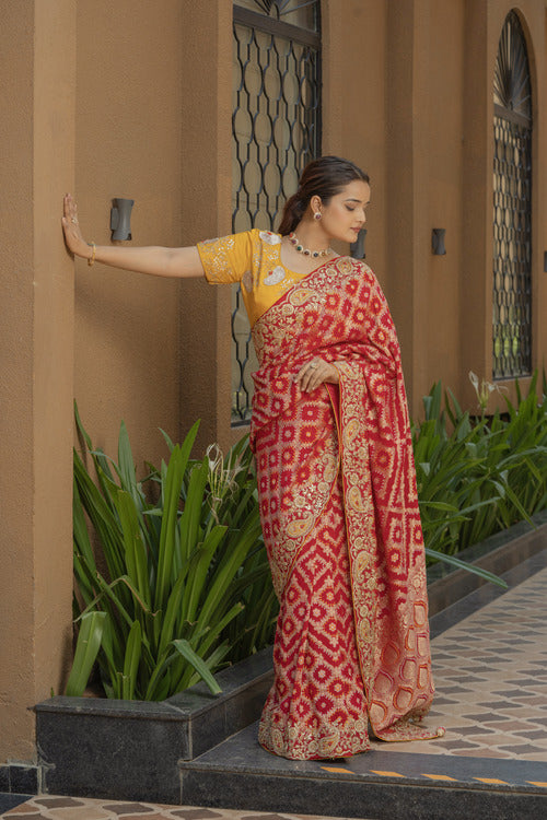 Rani Banarsi Georgette Saree with Gota Aari-Tari Work