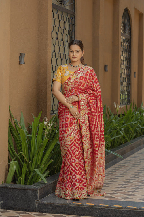 Rani Banarsi Georgette Saree with Gota Aari-Tari Work