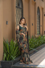 Black Italian Silk Saree with Katha Work