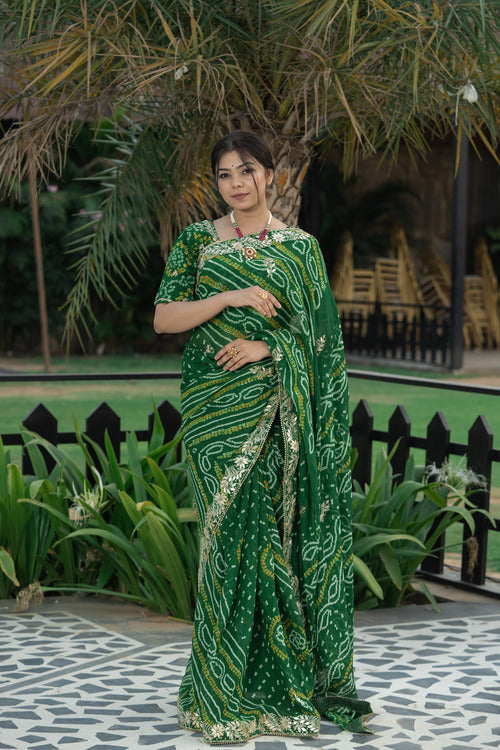 Bottle Green Crepe Silk Saree