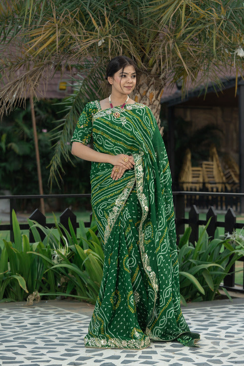 Bottle Green Crepe Silk Saree