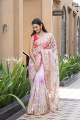 Stylish Rani-Butter Organza Silk Saree