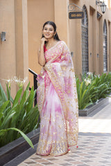 Stylish Rani-Butter Organza Silk Saree