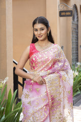 Stylish Rani-Butter Organza Silk Saree