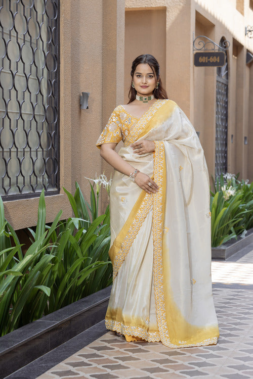 Mustard Butter Silk Saree with Zardogi Work