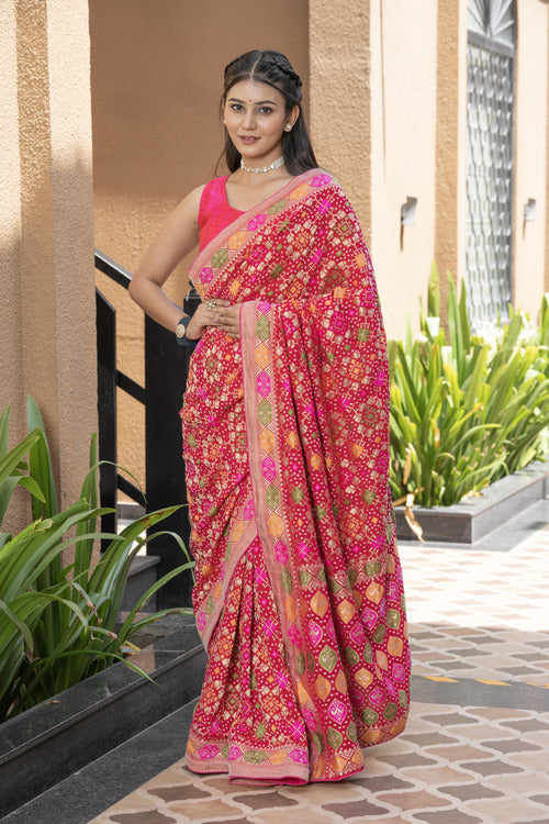 Rani Georgette Khaddi Bandhej Saree