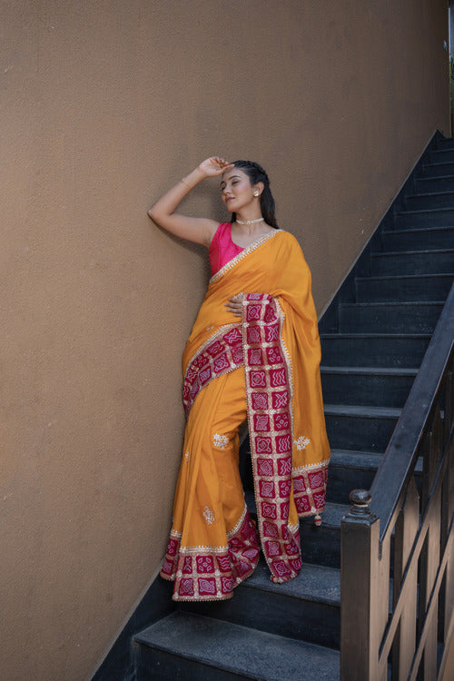 Mustard Silk & Khaddi Gota Work Saree