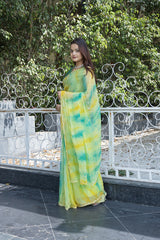 Bright Neon Green Rama Chiffon Saree with Gota Design