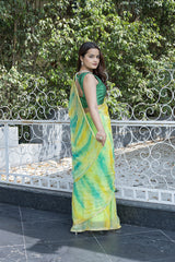 Bright Neon Green Rama Chiffon Saree with Gota Design