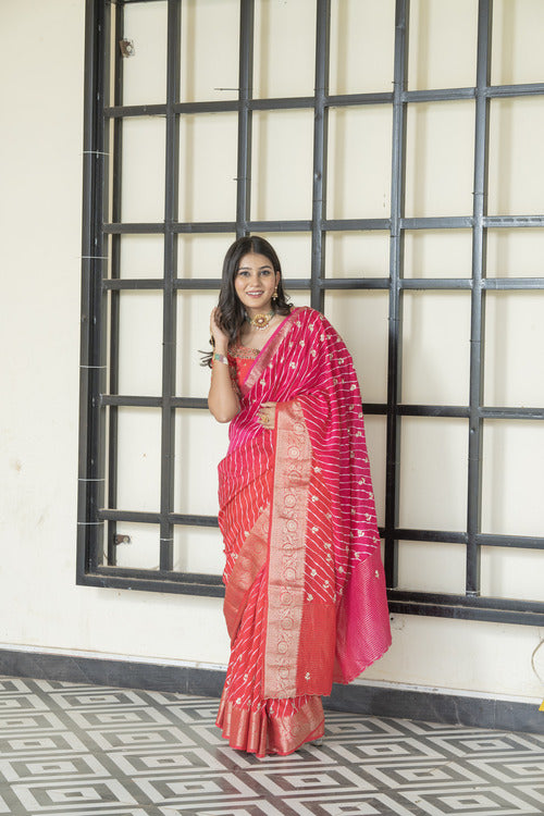 Rani Peach Banarasi Silk Saree