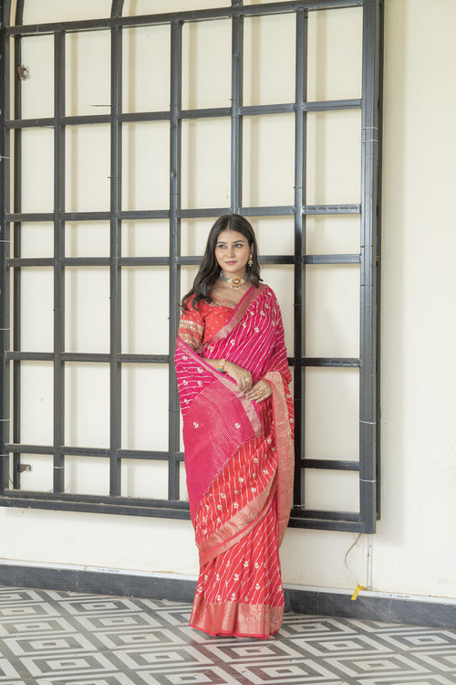 Rani Peach Banarasi Silk Saree