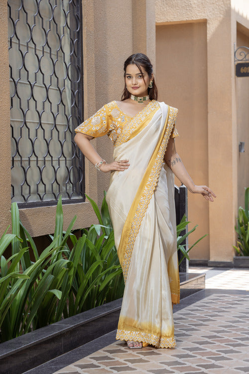 Mustard Butter Silk Saree with Zardogi Work