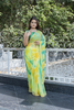 Bright Neon Green Rama Chiffon Saree with Gota Design